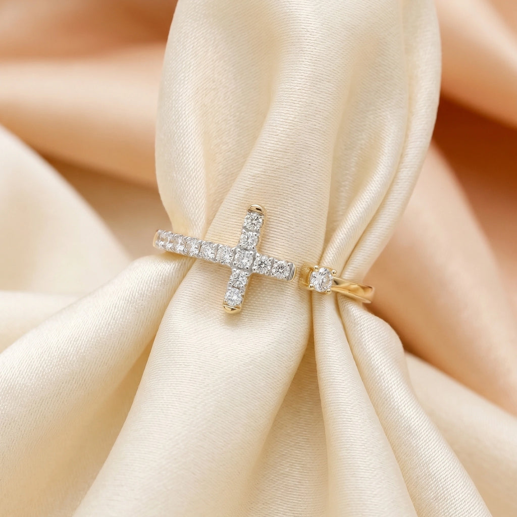 Gold Pavé Cross Ring