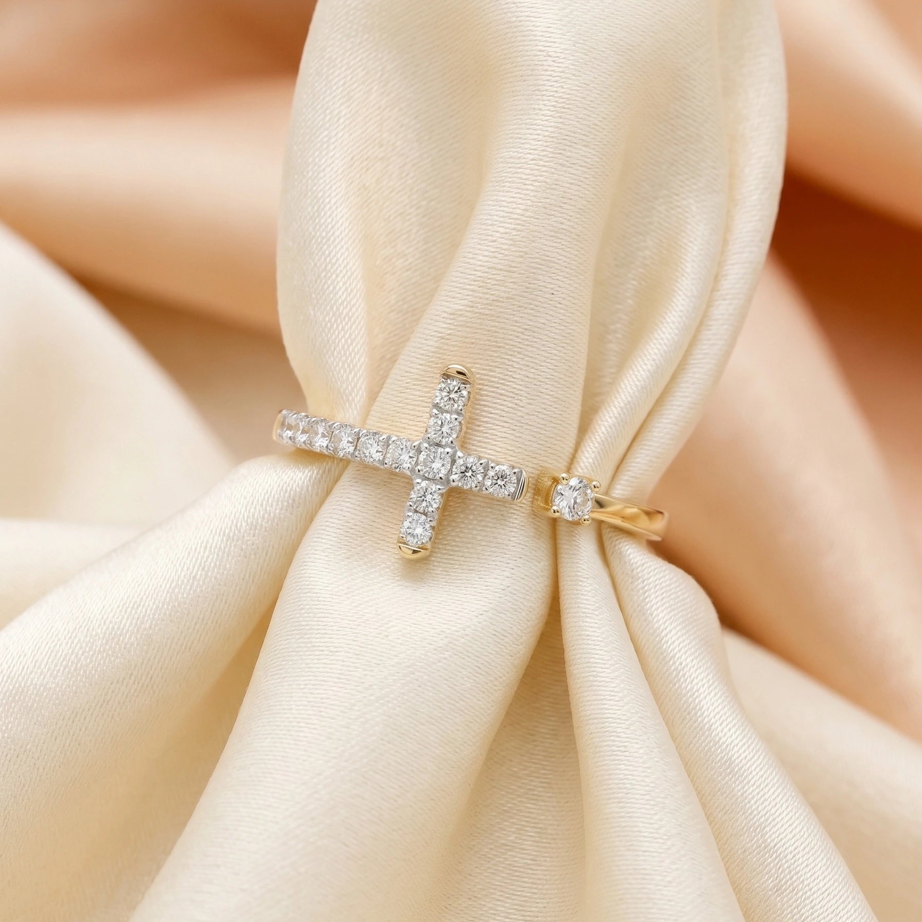 Gold Pavé Cross Ring
