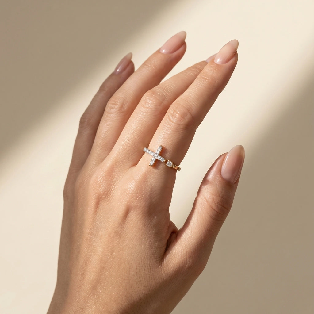 Gold Pavé Cross Ring