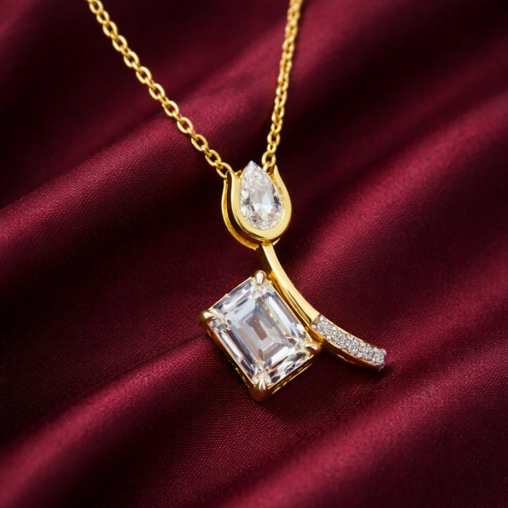 Gold Offset Emerald CZ Drop Pendant