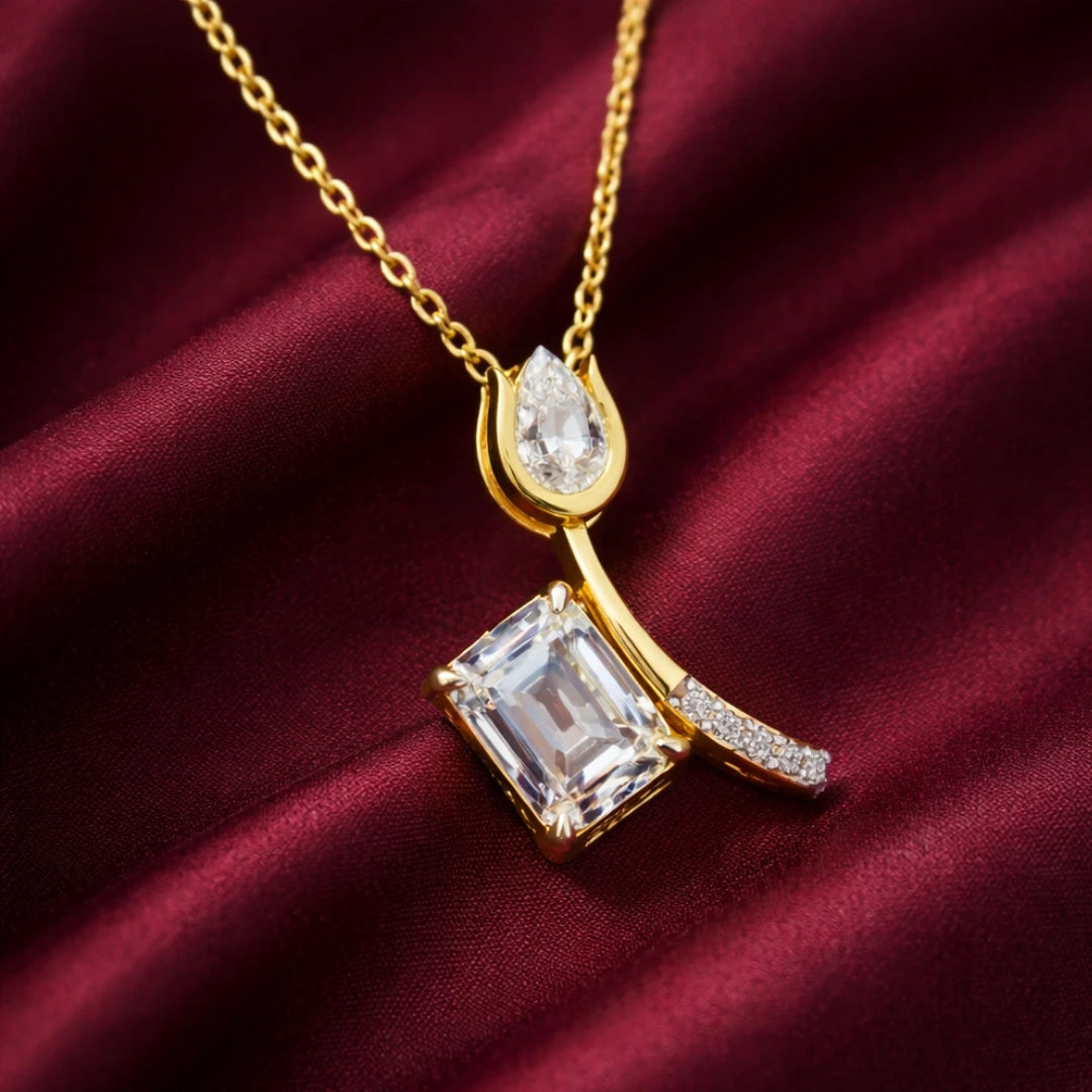 Gold Offset Emerald CZ Drop Pendant