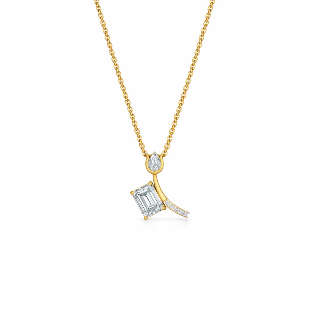 Gold Offset Emerald CZ Drop Pendant