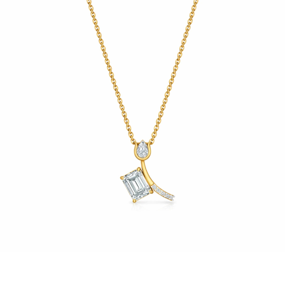 Gold Offset Emerald CZ Drop Pendant