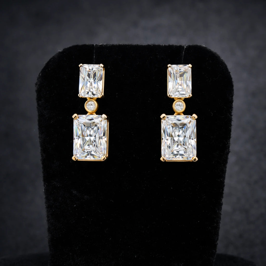 Royal Gold Emerald Cut Drop Earrings