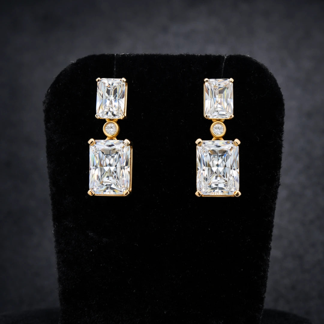 Royal Gold Emerald Cut Drop Earrings