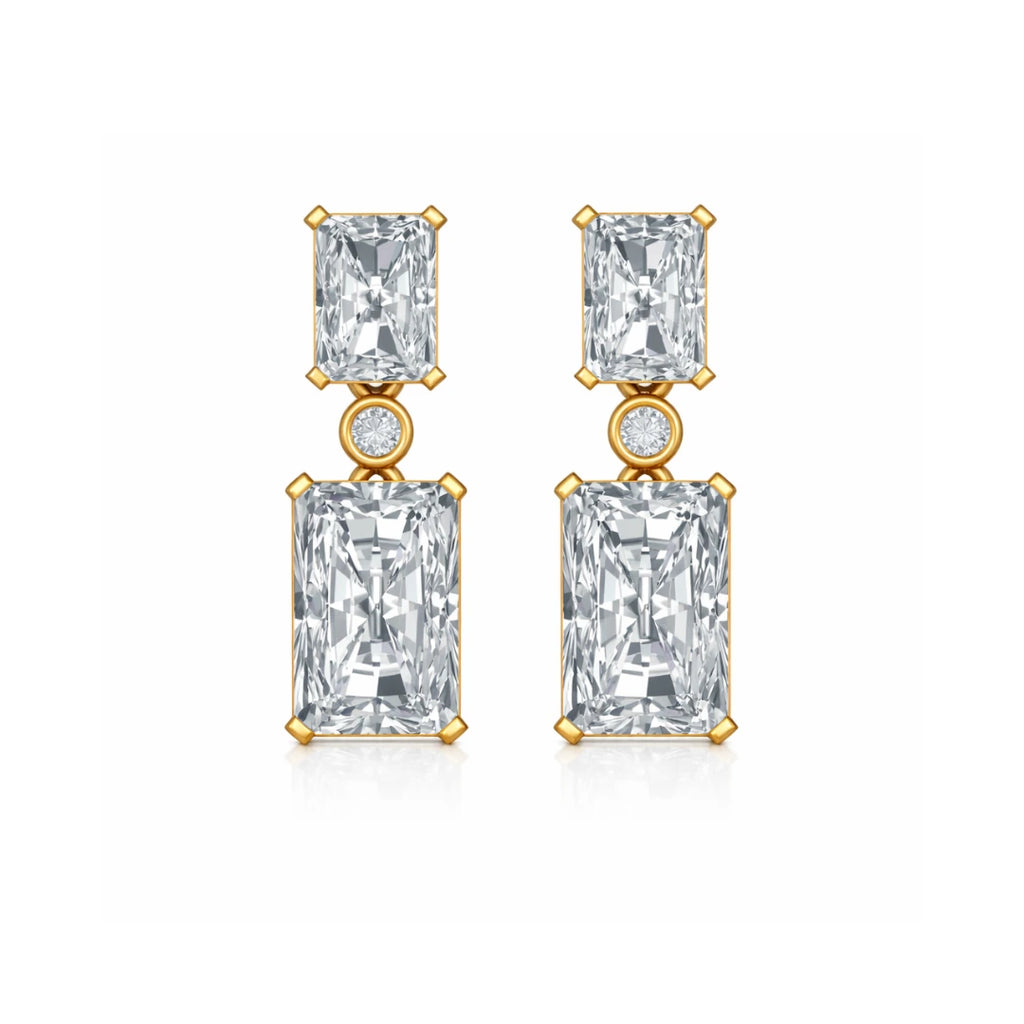 Royal Gold Emerald Cut Drop Earrings