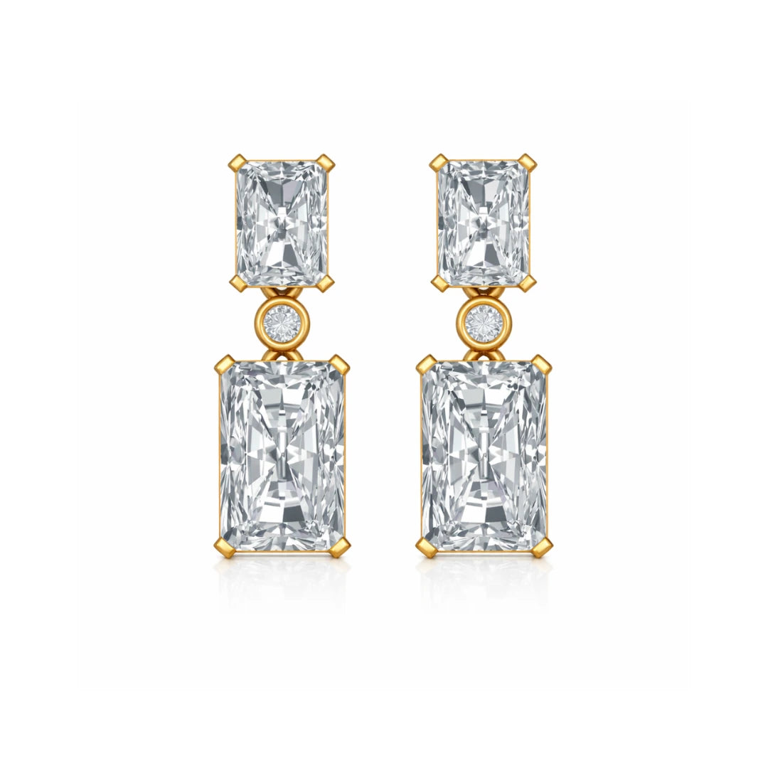 Royal Gold Emerald Cut Drop Earrings