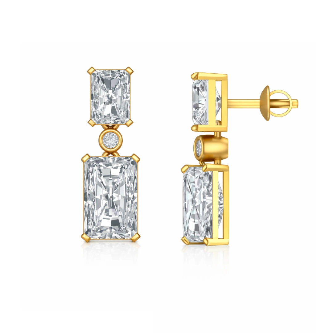 Royal Gold Emerald Cut Drop Earrings