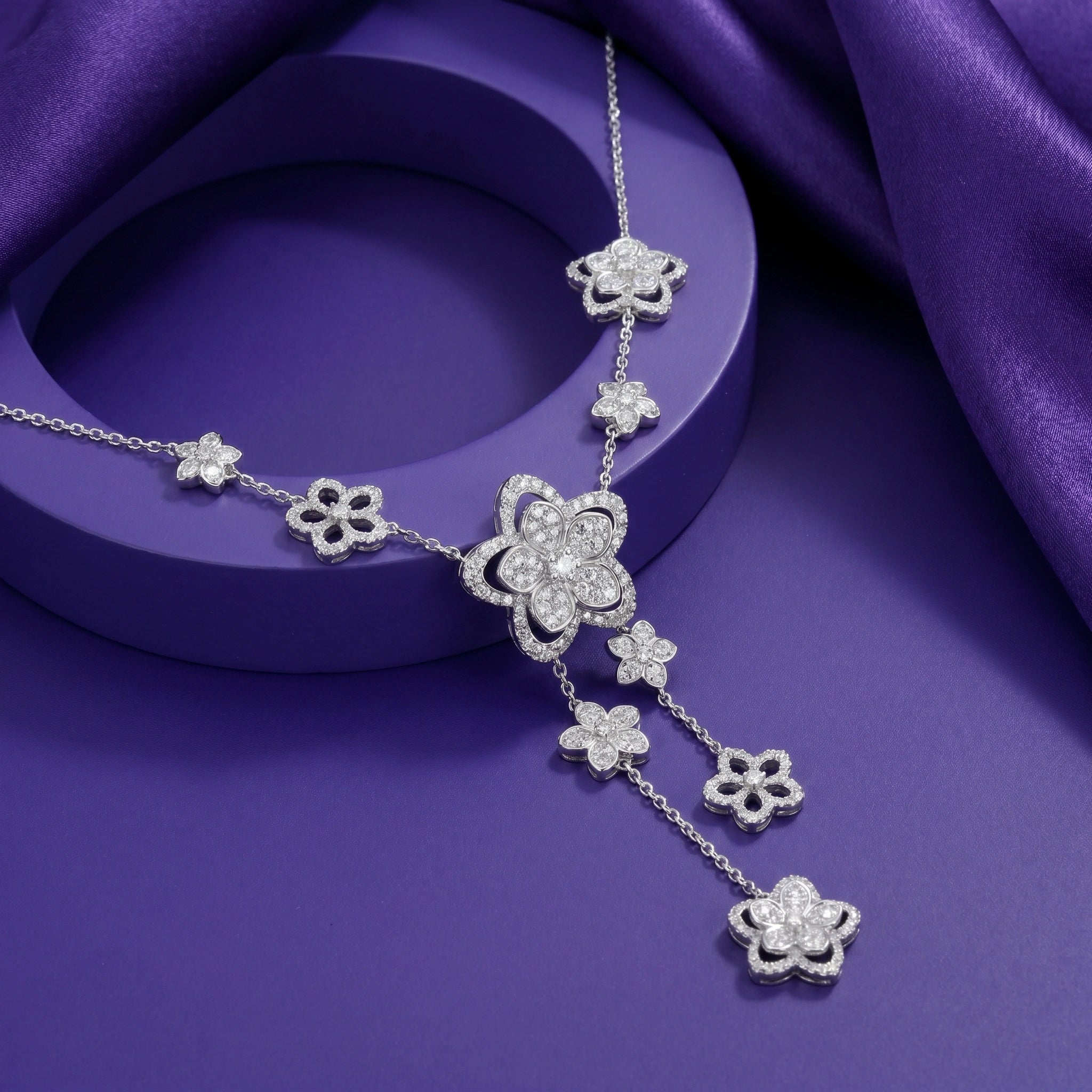 Silver Blossom Cascade Necklace