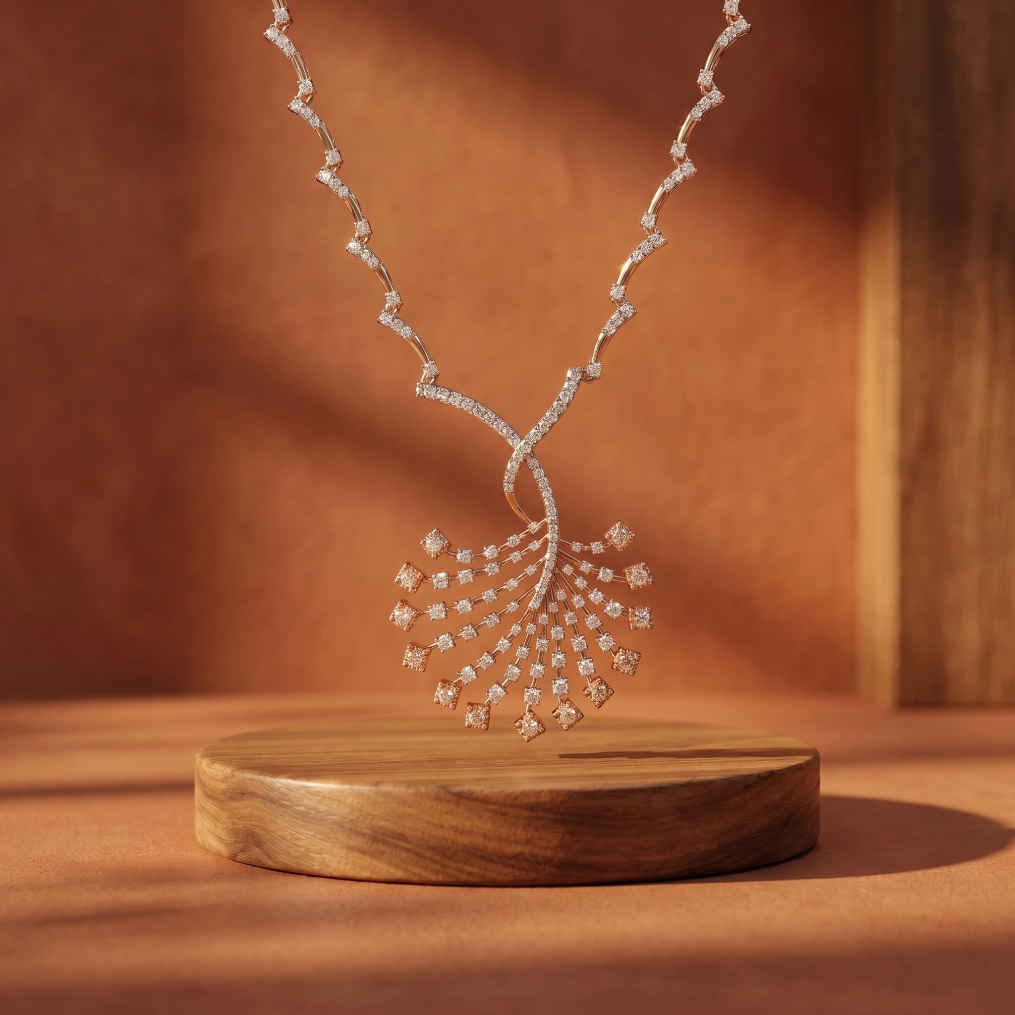 Rose Gold Radiant Fan Necklace