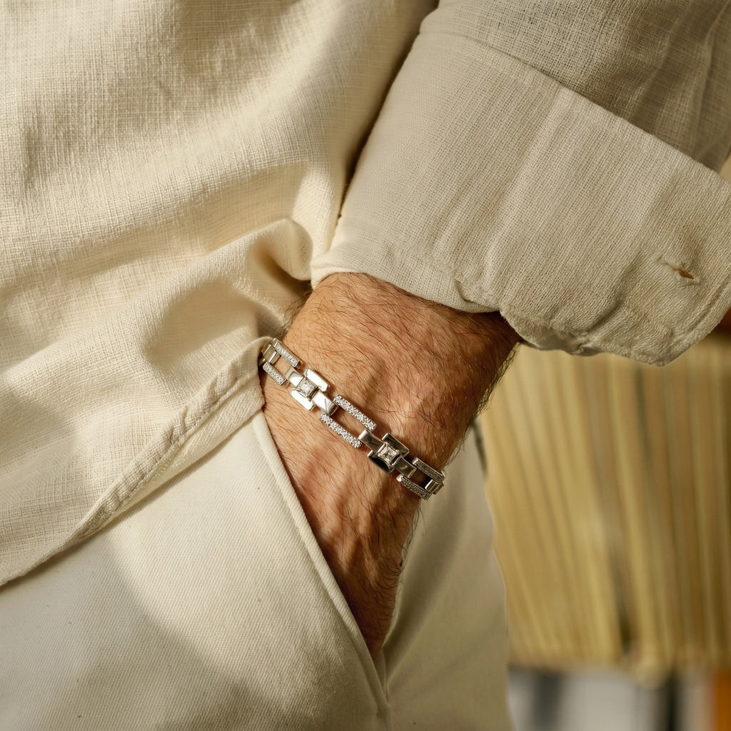 Silver Geometric Link Bracelet