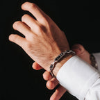 Silver Black Bar Link Bracelet