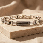 Silver Black Bar Link Bracelet