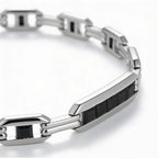 Silver Black Bar Link Bracelet
