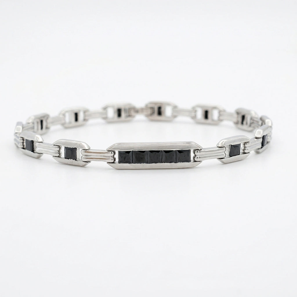 Silver Black Bar Link Bracelet