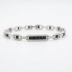 Silver Black Bar Link Bracelet