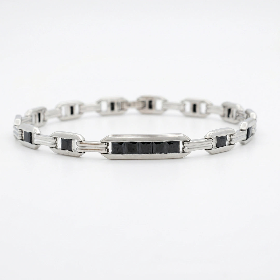 Silver Black Bar Link Bracelet