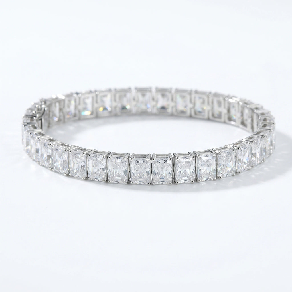 Silver Emerald Cut Tennis Bracelet