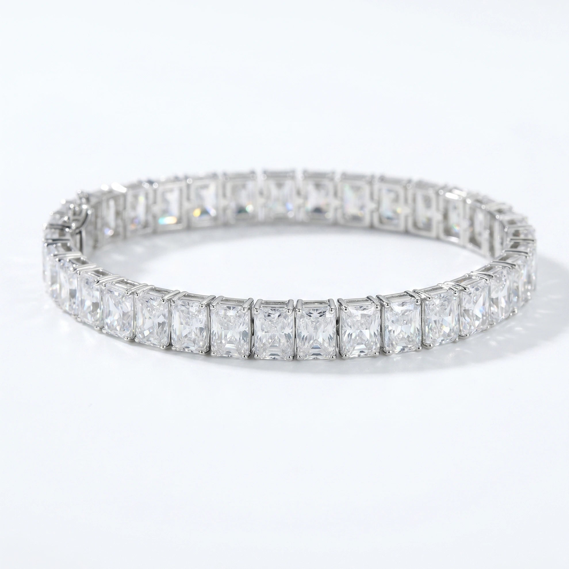 Silver Emerald Cut Tennis Bracelet
