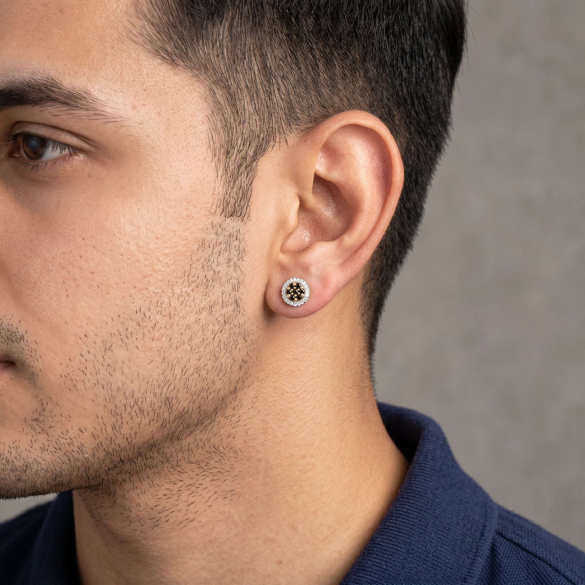 Gold Noir Halo Stud