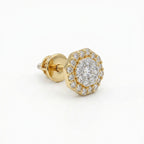 Gold Octagon Halo Stud Earrings