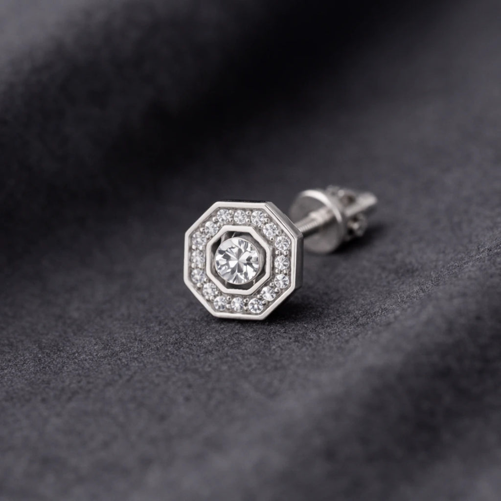 Silver Geometric Halo Stud Earrings