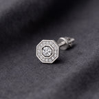 Silver Geometric Halo Stud Earrings