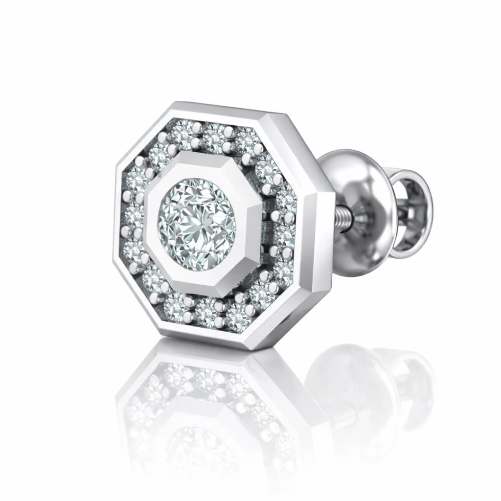 Silver Geometric Halo Stud Earrings