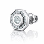 Silver Geometric Halo Stud Earrings