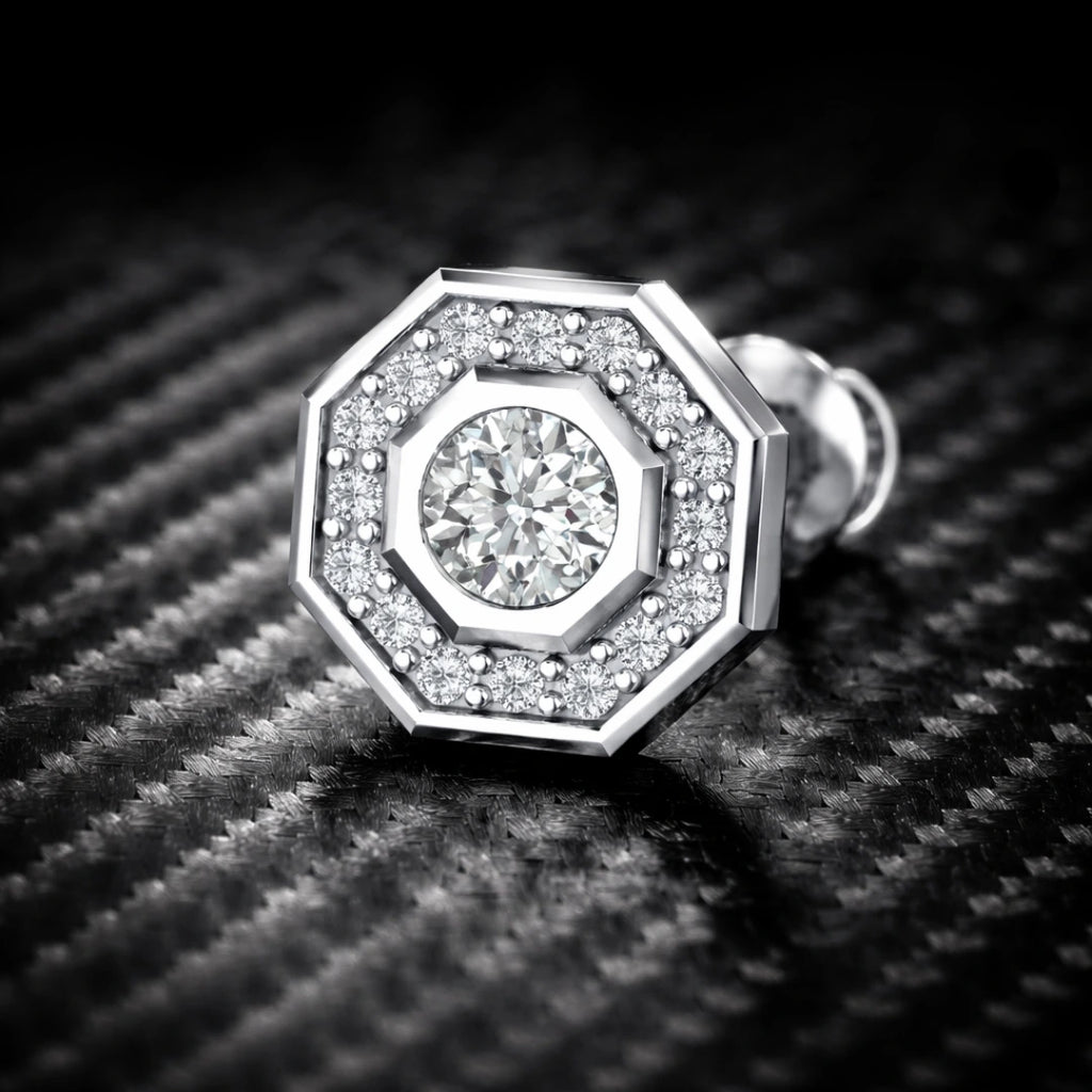 Silver Geometric Halo Stud Earrings