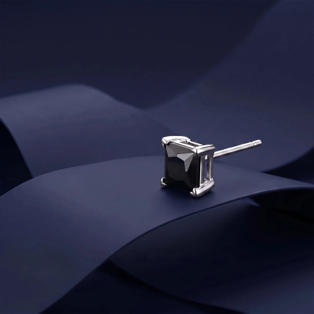 Silver Black Square Stud Earrings