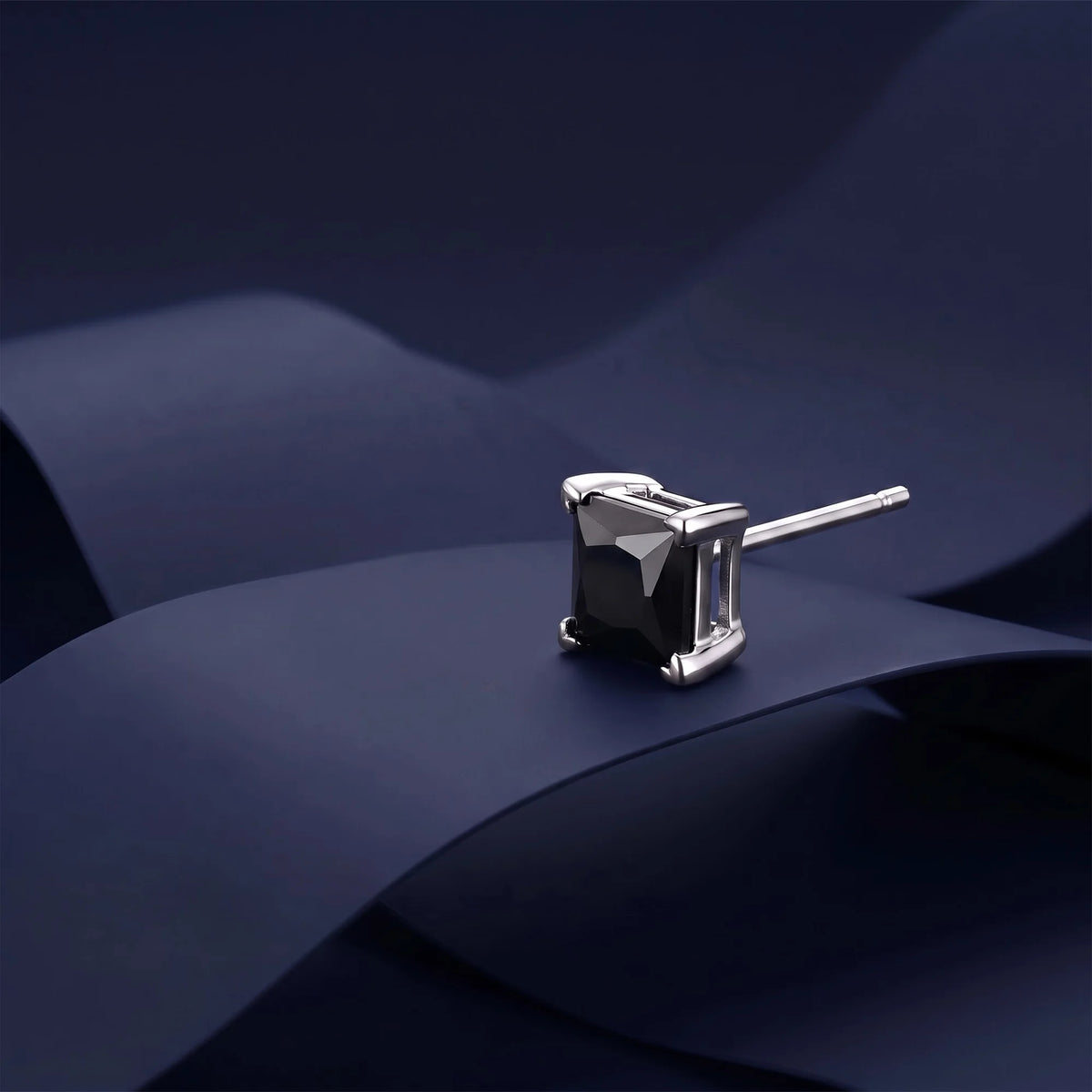 Silver Black Square Stud Earrings