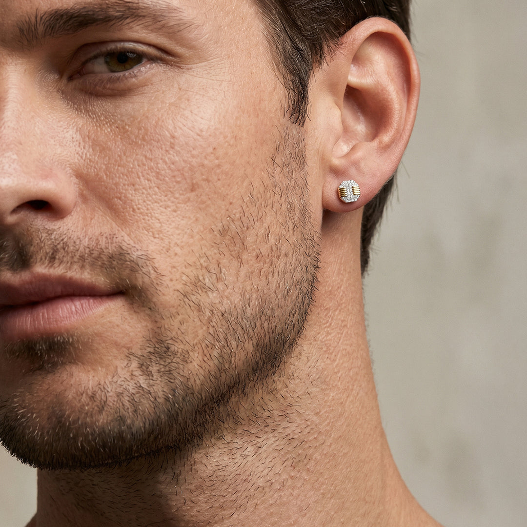 Gold Octagon Pavé Stud Earrings