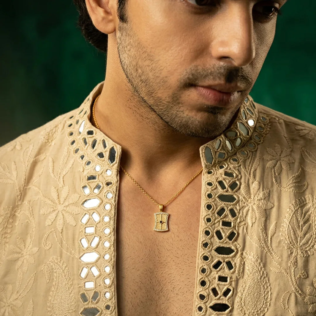 Gold Black Stone Shield Pendant
