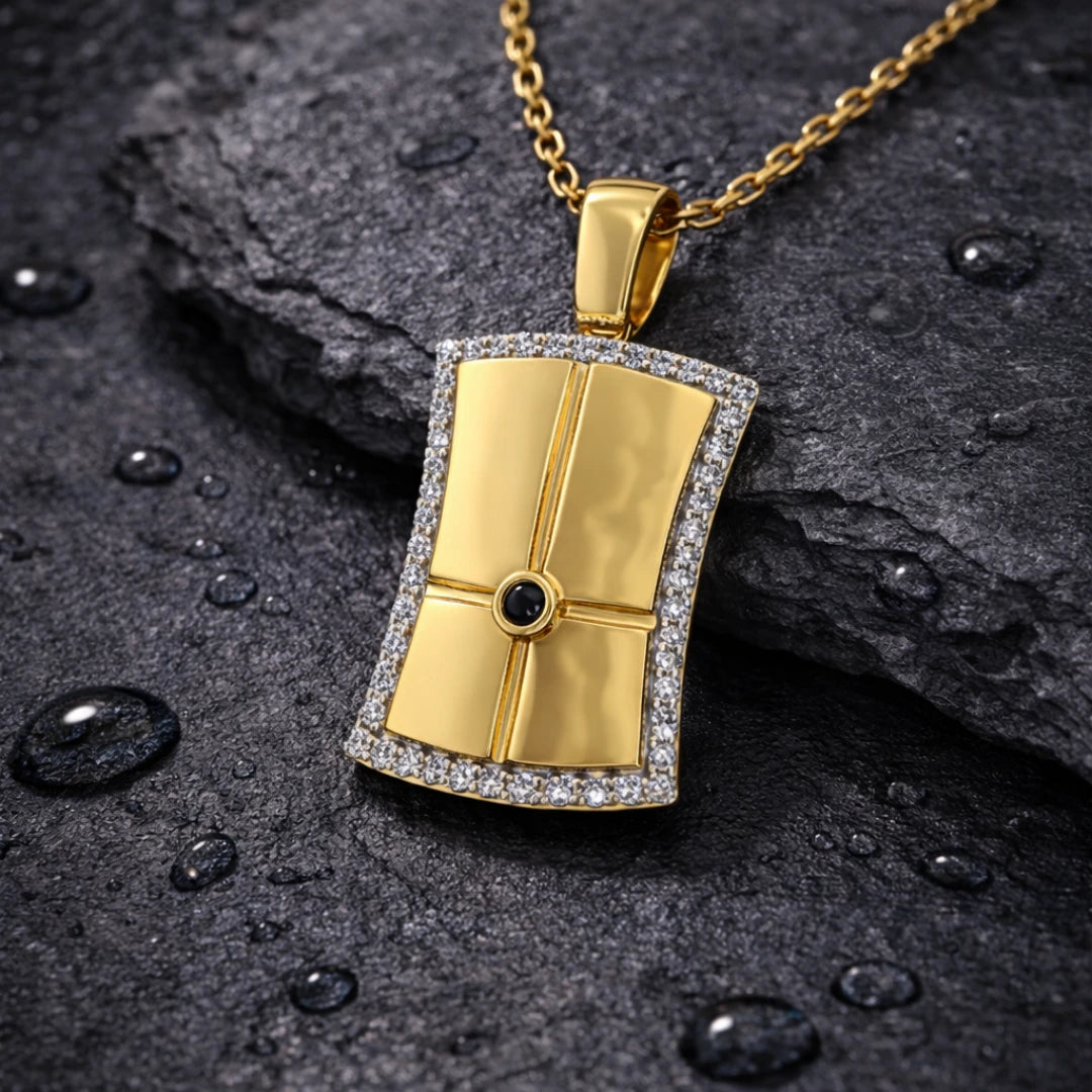 Gold Black Stone Shield Pendant