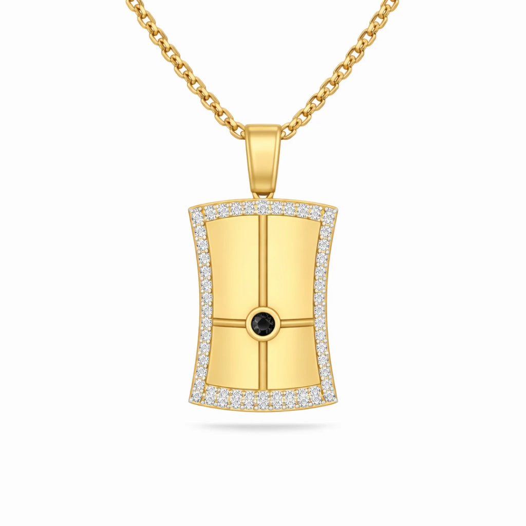 Gold Black Stone Shield Pendant