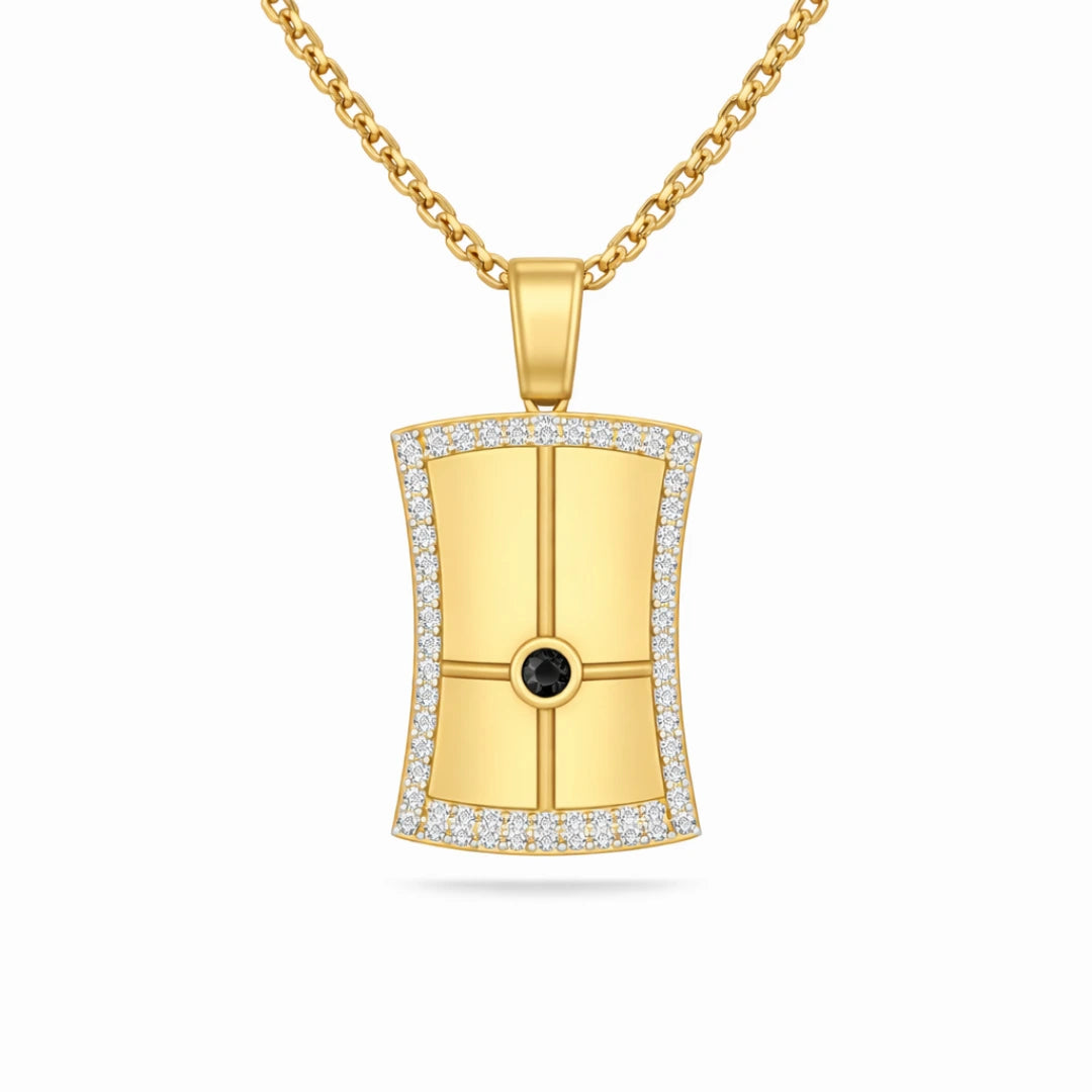 Gold Black Stone Shield Pendant