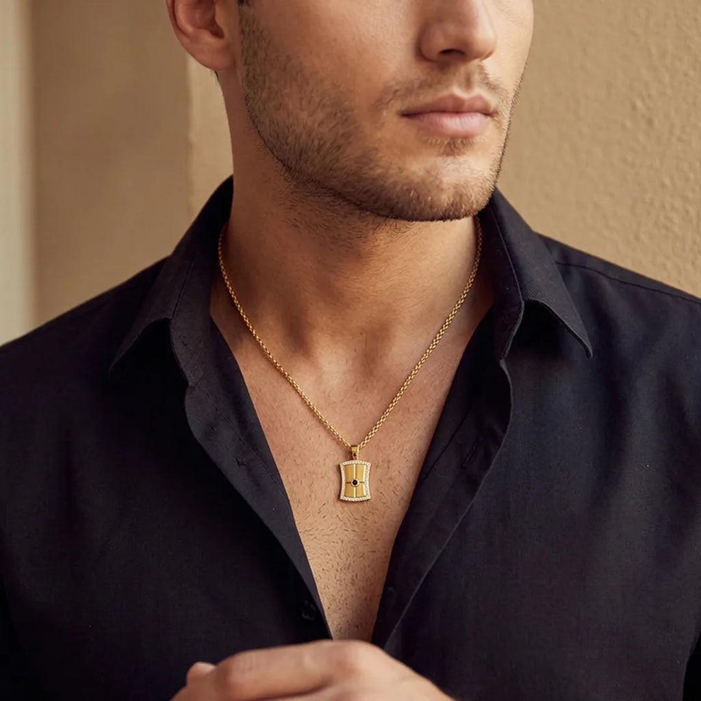 Gold Black Stone Shield Pendant