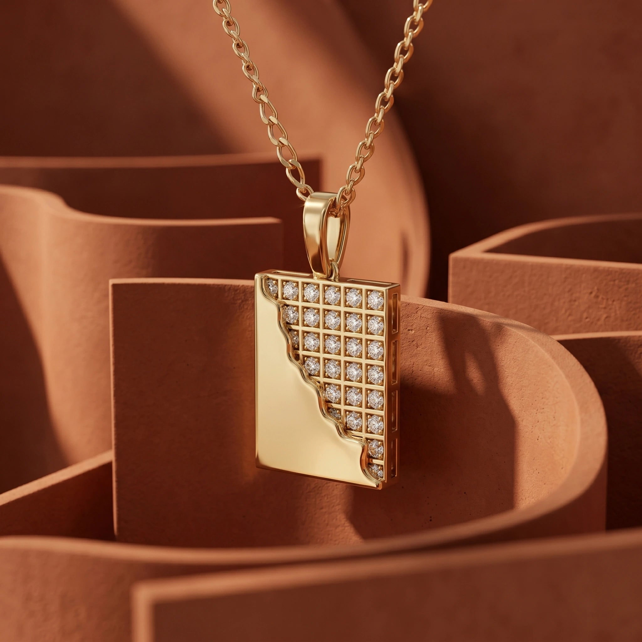 Gold Grid Edge Pendant