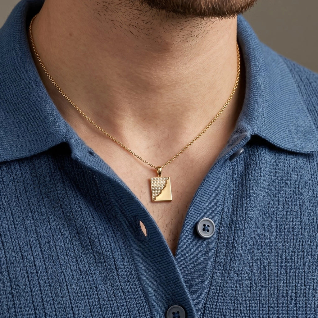Gold Grid Edge Pendant