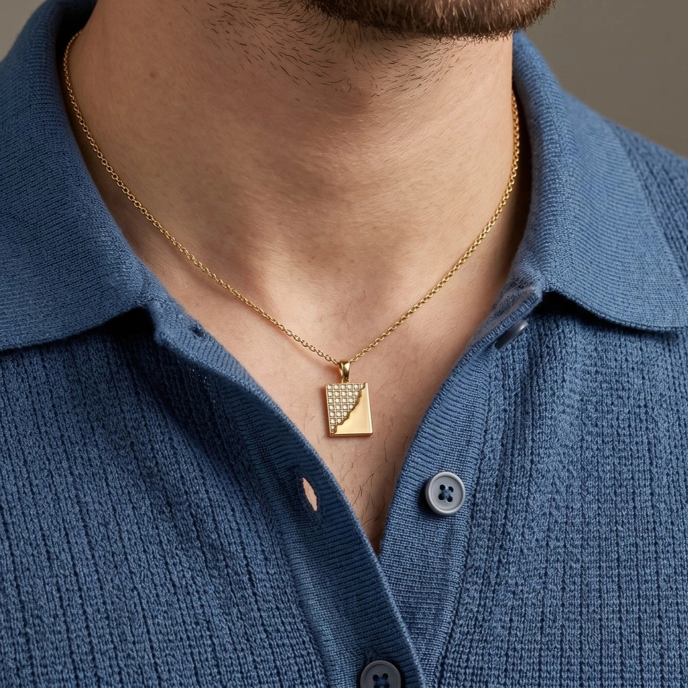 Gold Grid Edge Pendant