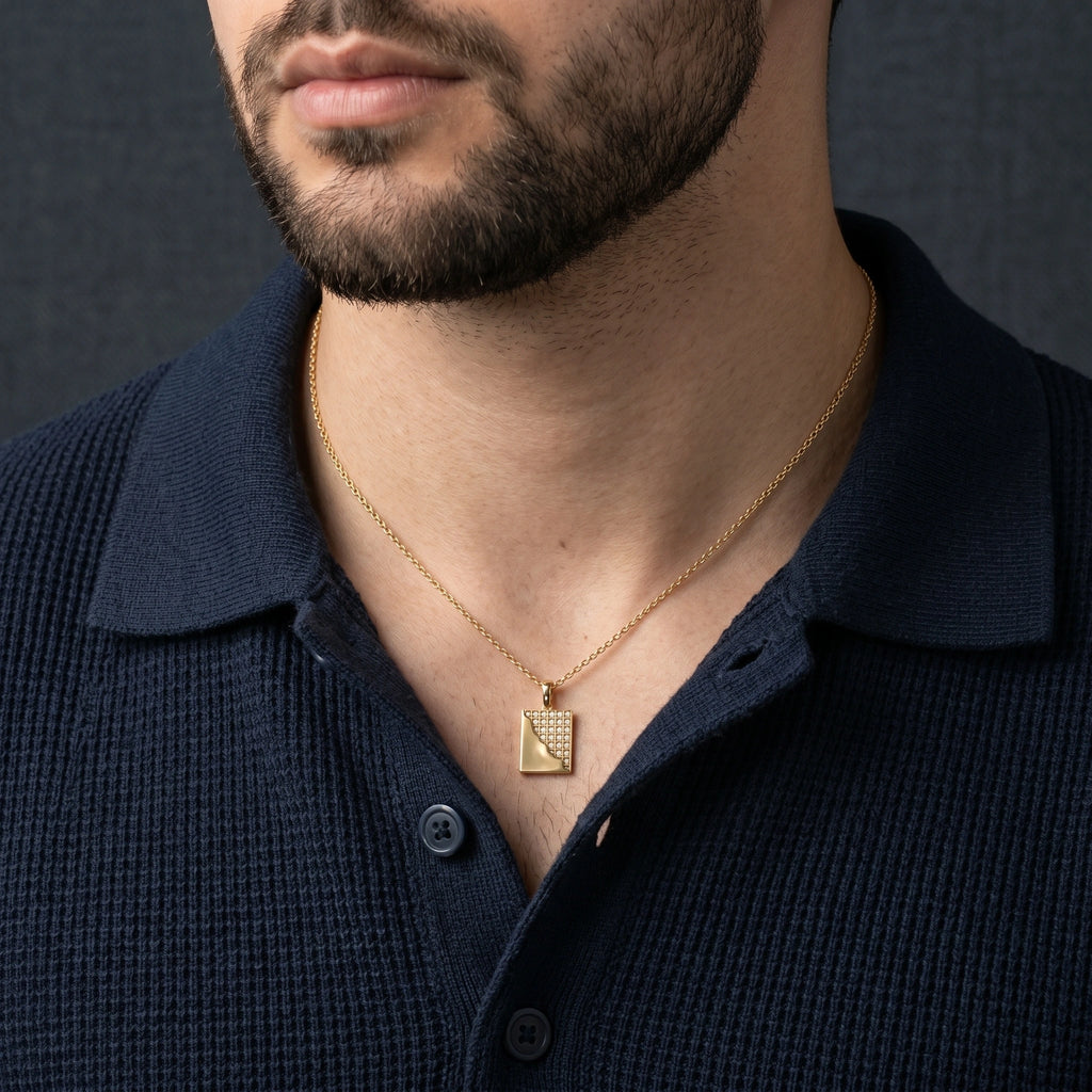 Gold Grid Edge Pendant
