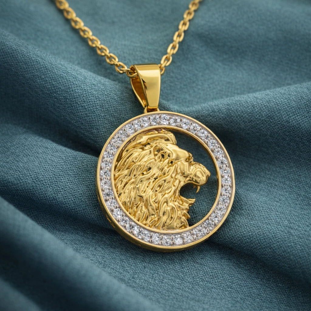 Gold Lion Medallion Power Pendant