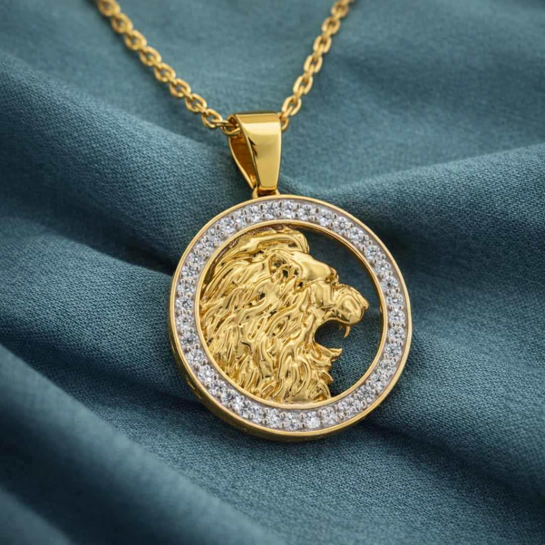 Gold Lion Medallion Power Pendant