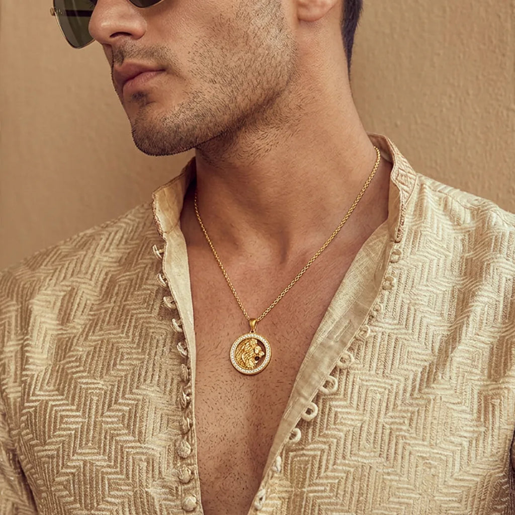 Gold Lion Medallion Power Pendant