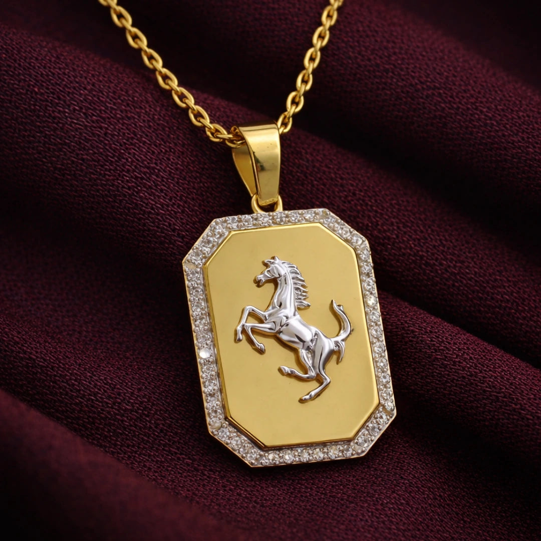 Gold Stallion Crest Statement Pendant