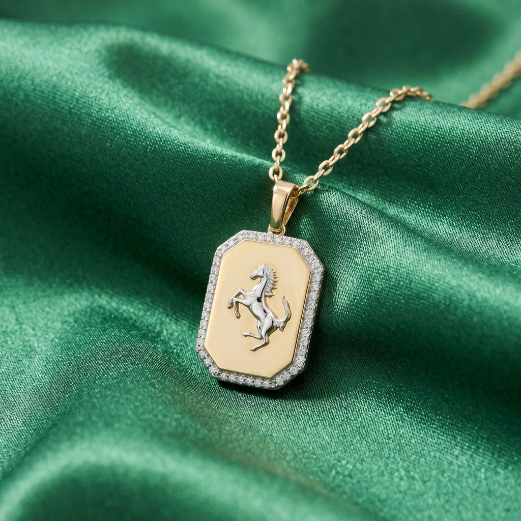 Gold Stallion Crest Statement Pendant