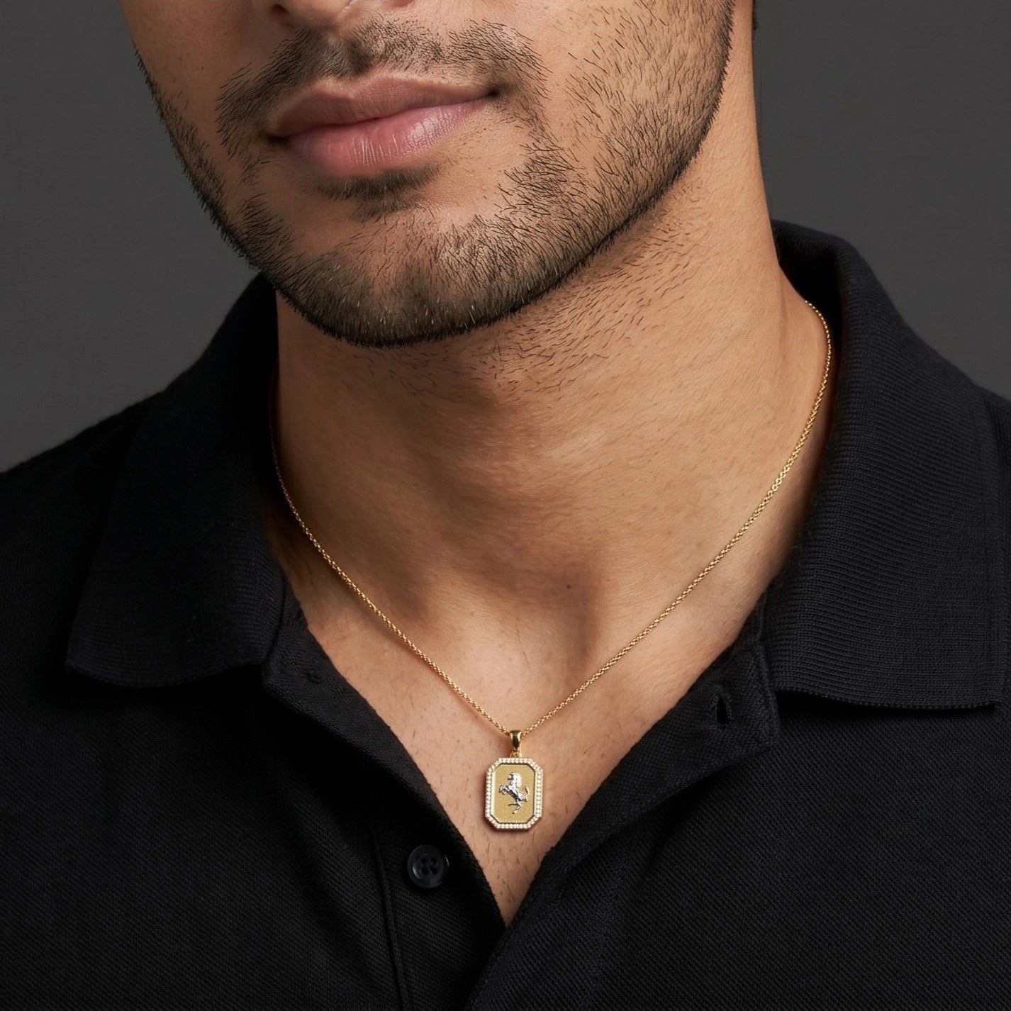 Gold Stallion Crest Statement Pendant