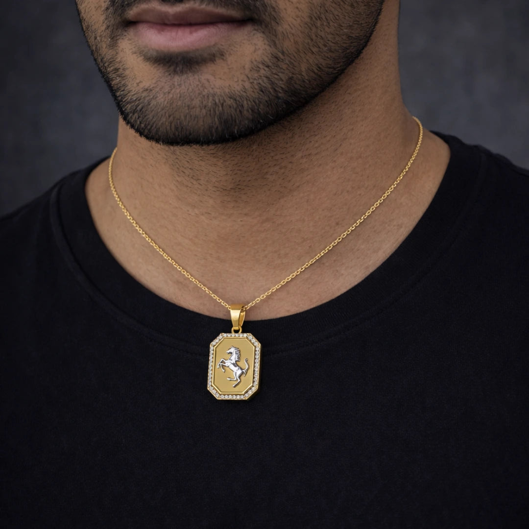 Gold Stallion Crest Statement Pendant