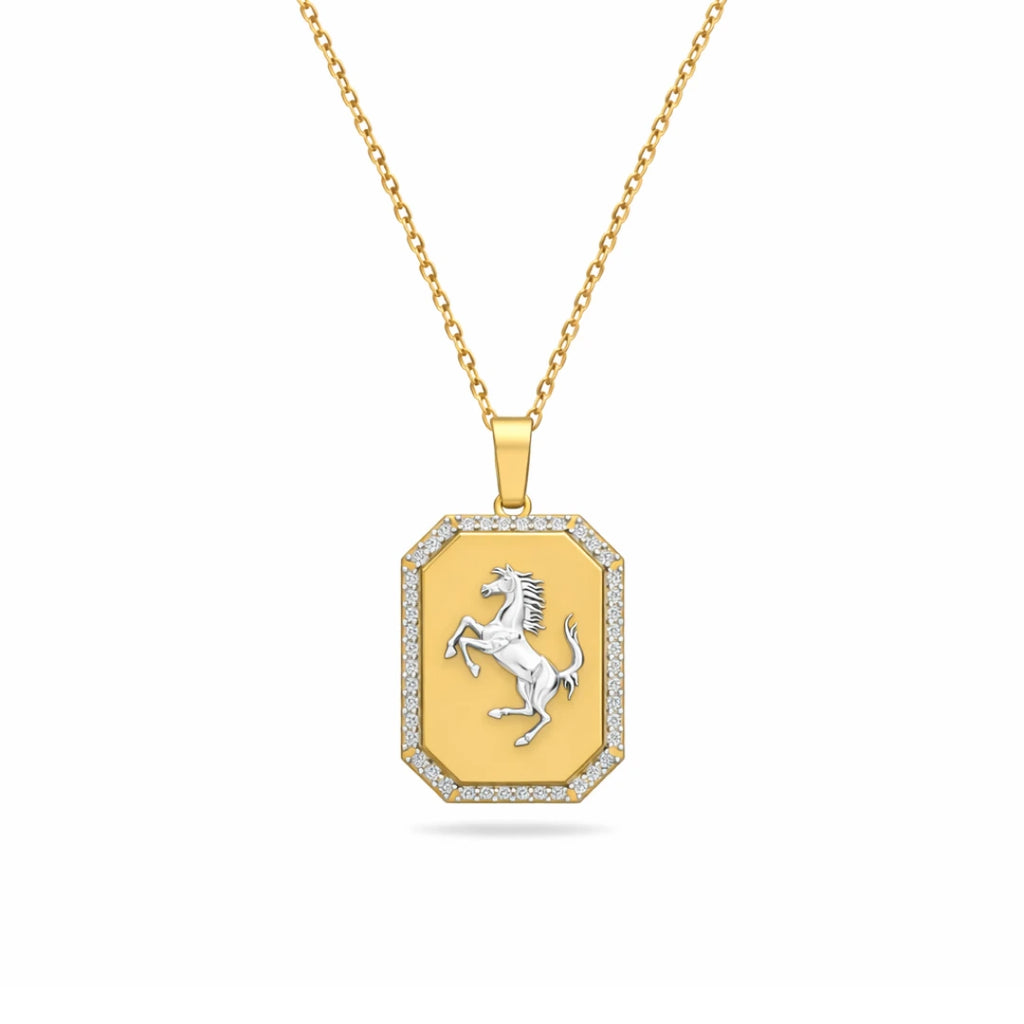 Gold Stallion Crest Statement Pendant
